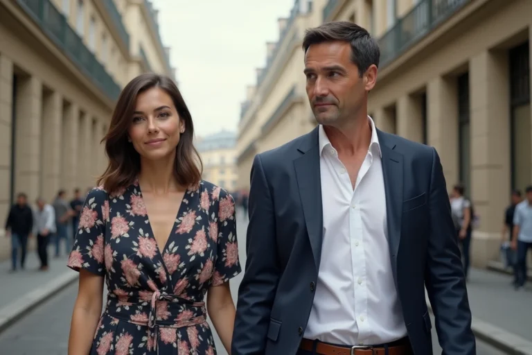 Couple homme et femme dans une rue parisienne authentique