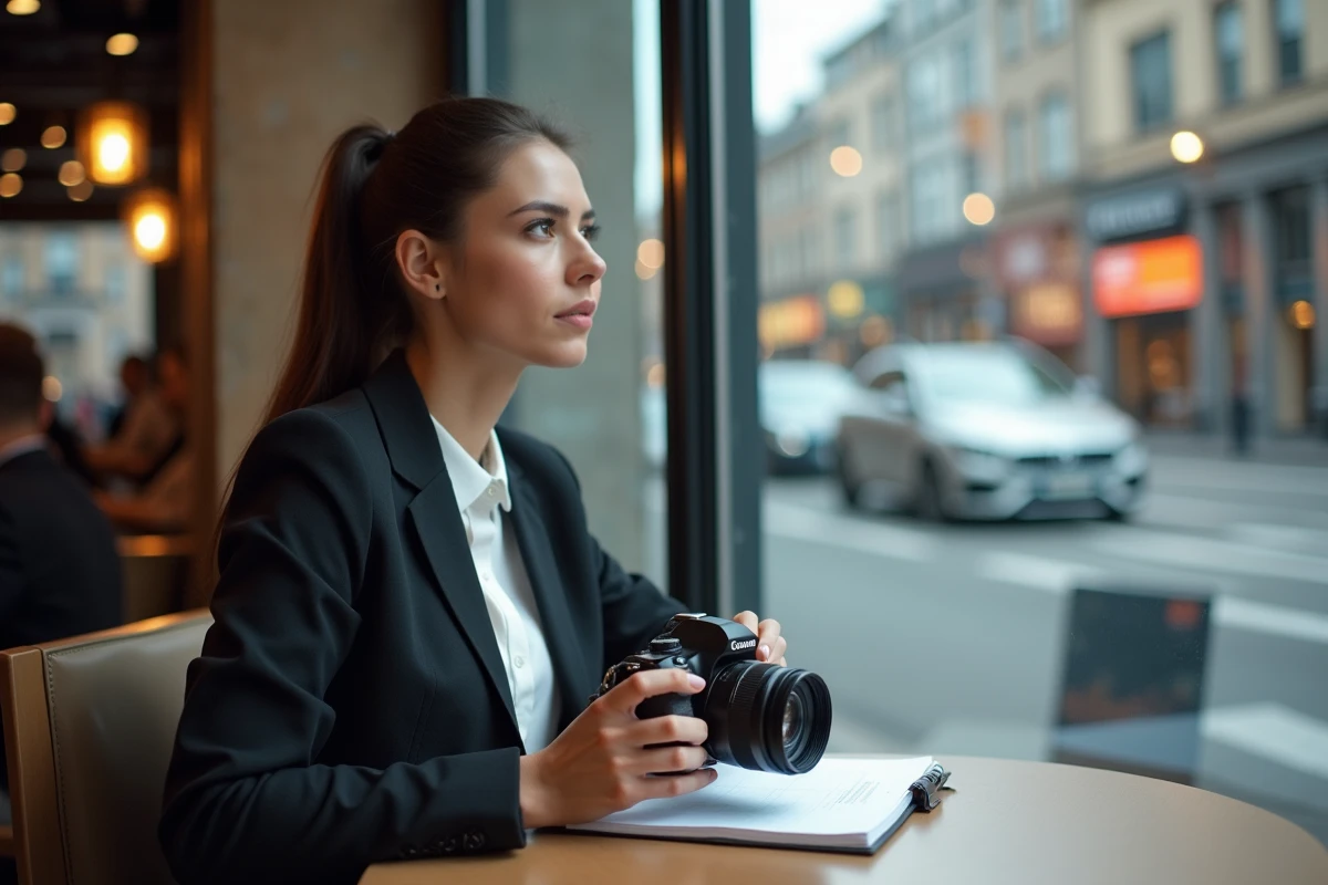 Jeune femme professionnelle regardant la ville depuis une fenêtre