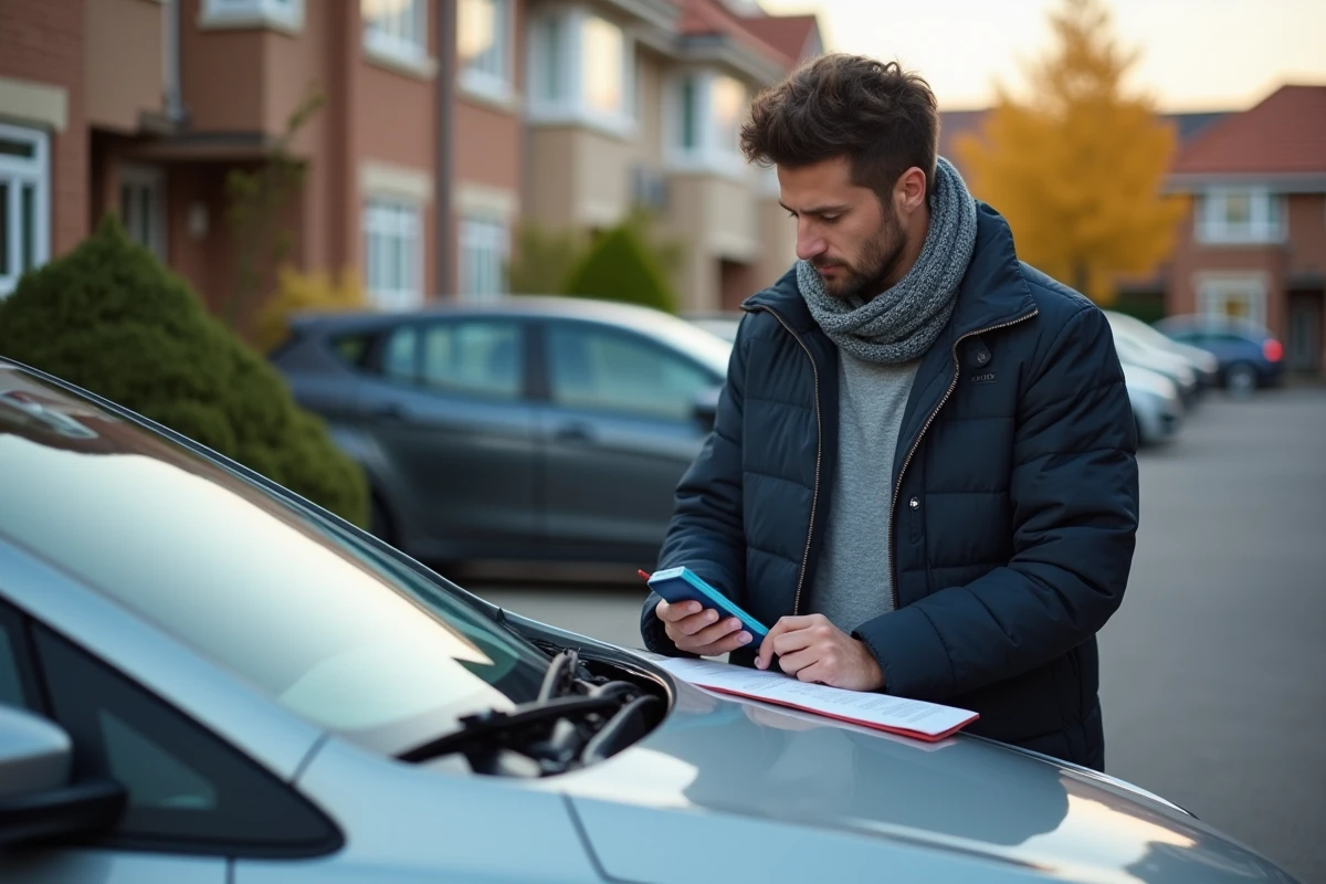 Jeune homme avec diagnostic et manuel voiture à l